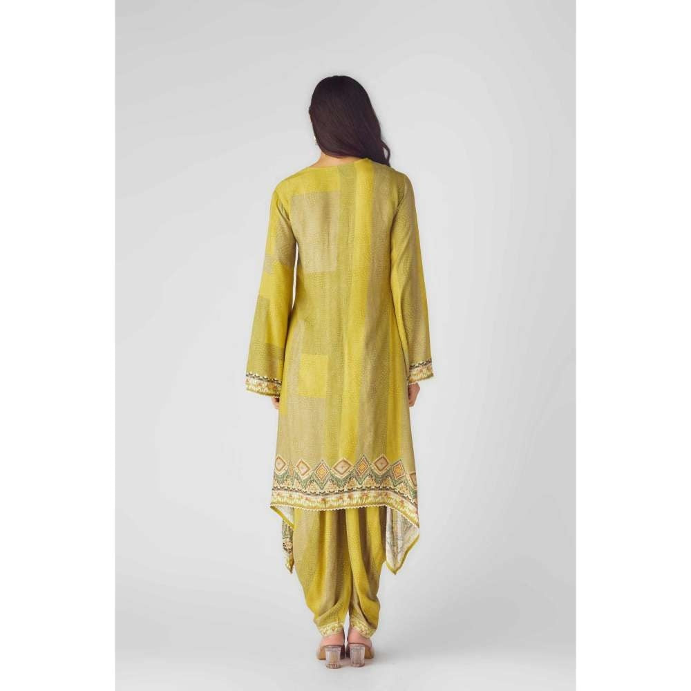 Basanti Kapde aur Koffee Womens Printed Green Kurta with Dhoti Pant (Set of 2)