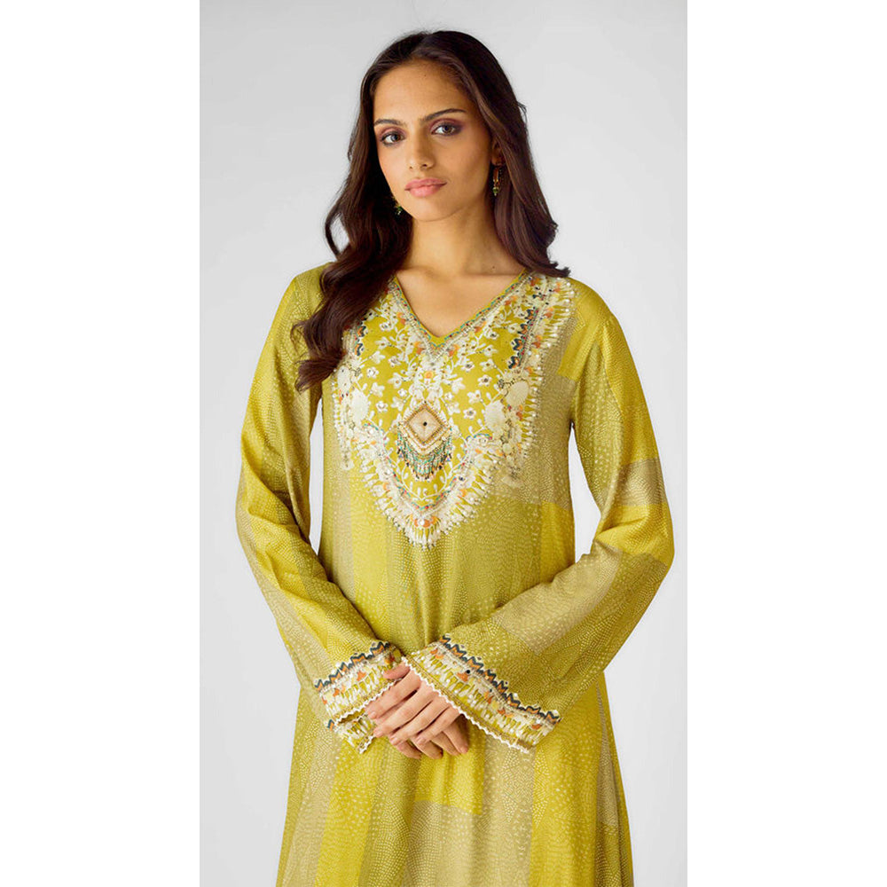 Basanti Kapde aur Koffee Lime Muslin Embroidered Kurta With Dhoti Pant