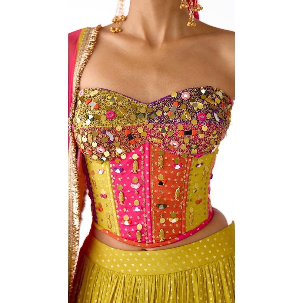 Basanti Kapde aur Koffee The Citrine Radiance Lehenga And Corset With Dupatta