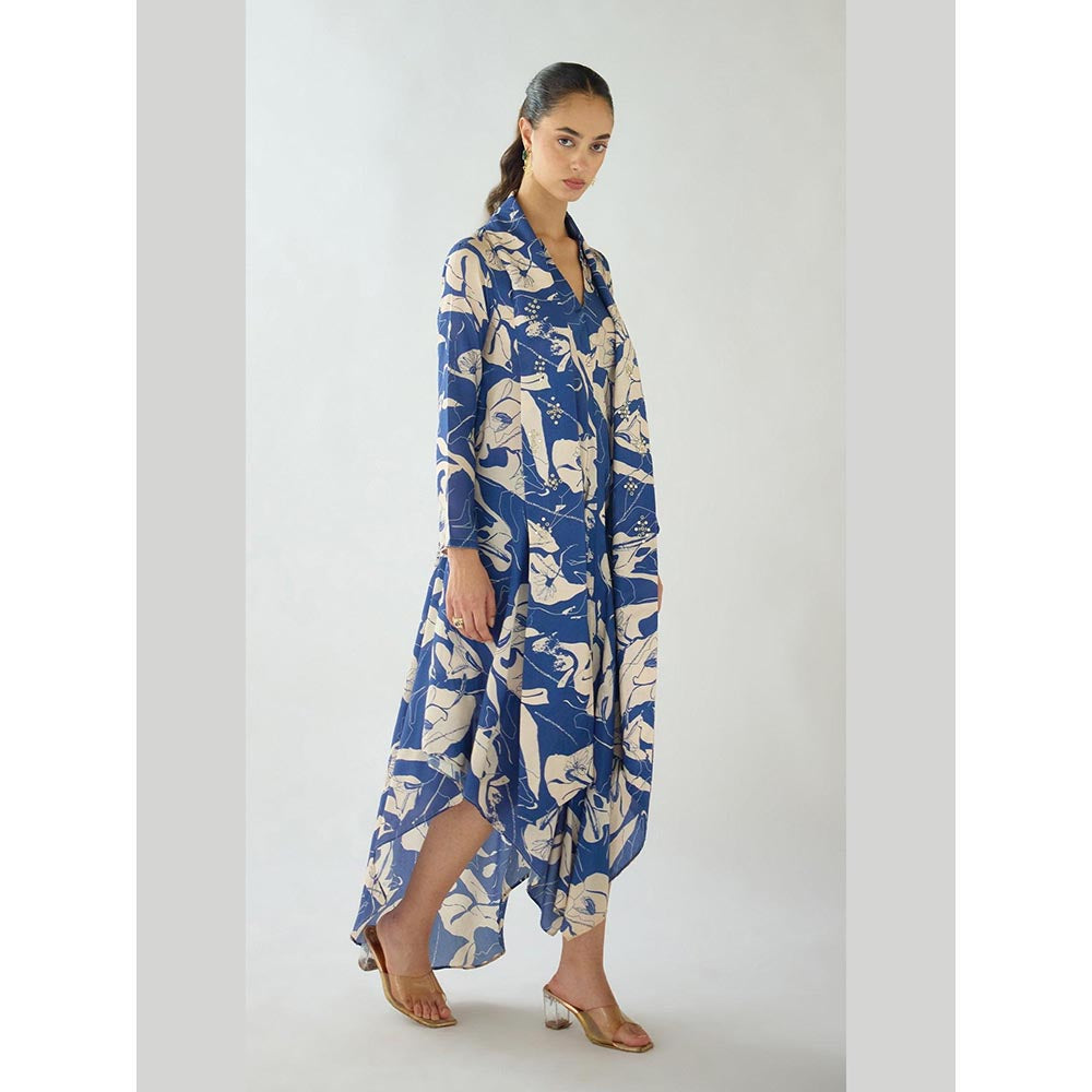 Basanti Kapde aur Koffee Blue Bloom Muslin A Line Dress