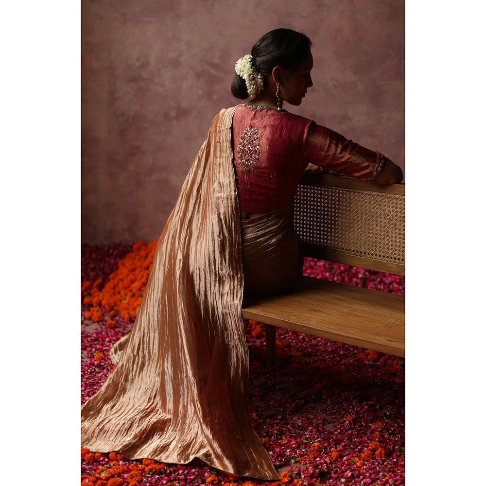 Begum Pret Kalista Taupe Saree with Stitched Blouse