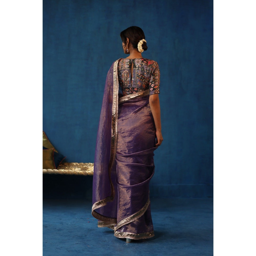 Begum Pret Purple Sharbat Embellished & Zari Work Saree with Blouse with Stitched
