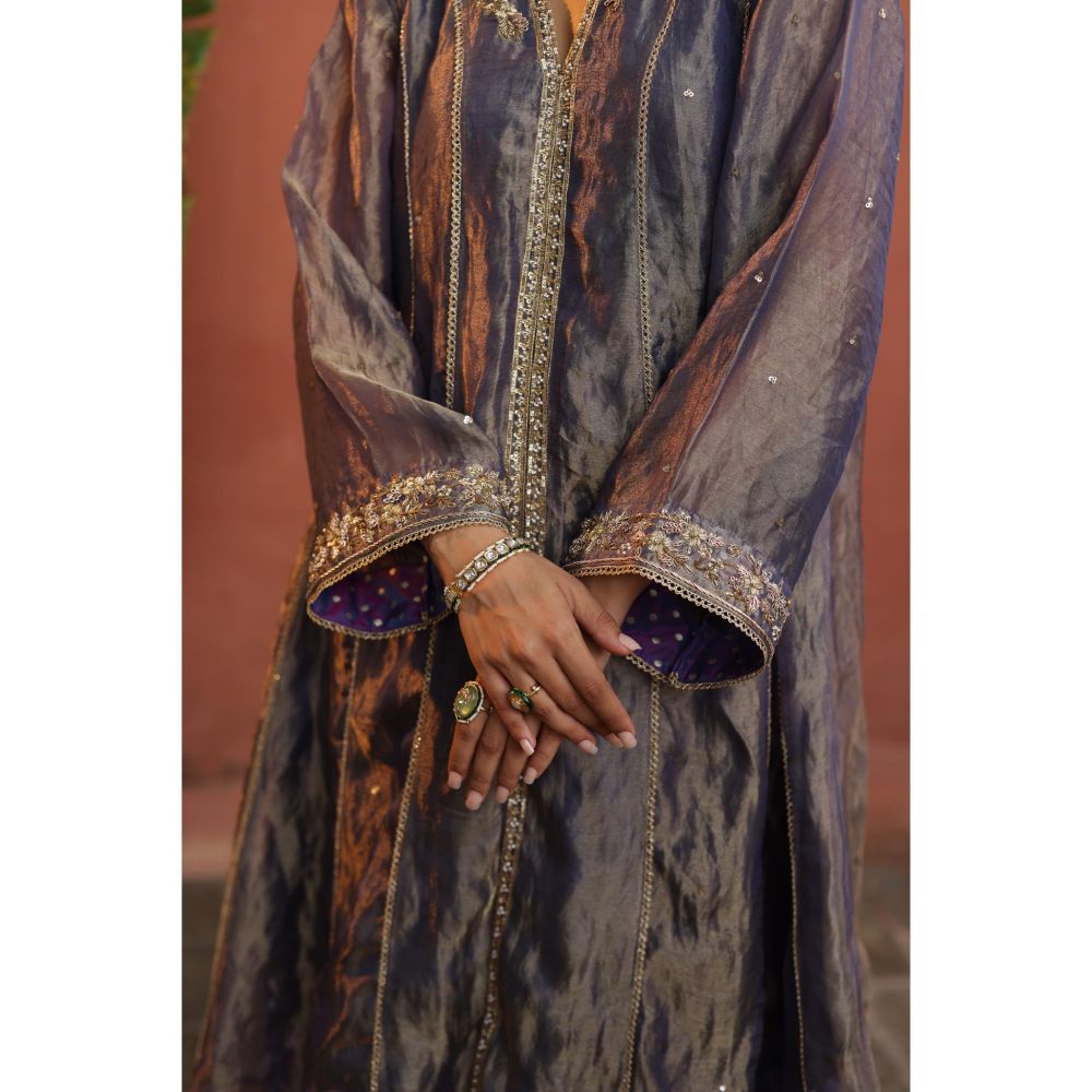 Begum Pret Purple Raya Kurta with Pant and Dupatta (Set of 3)