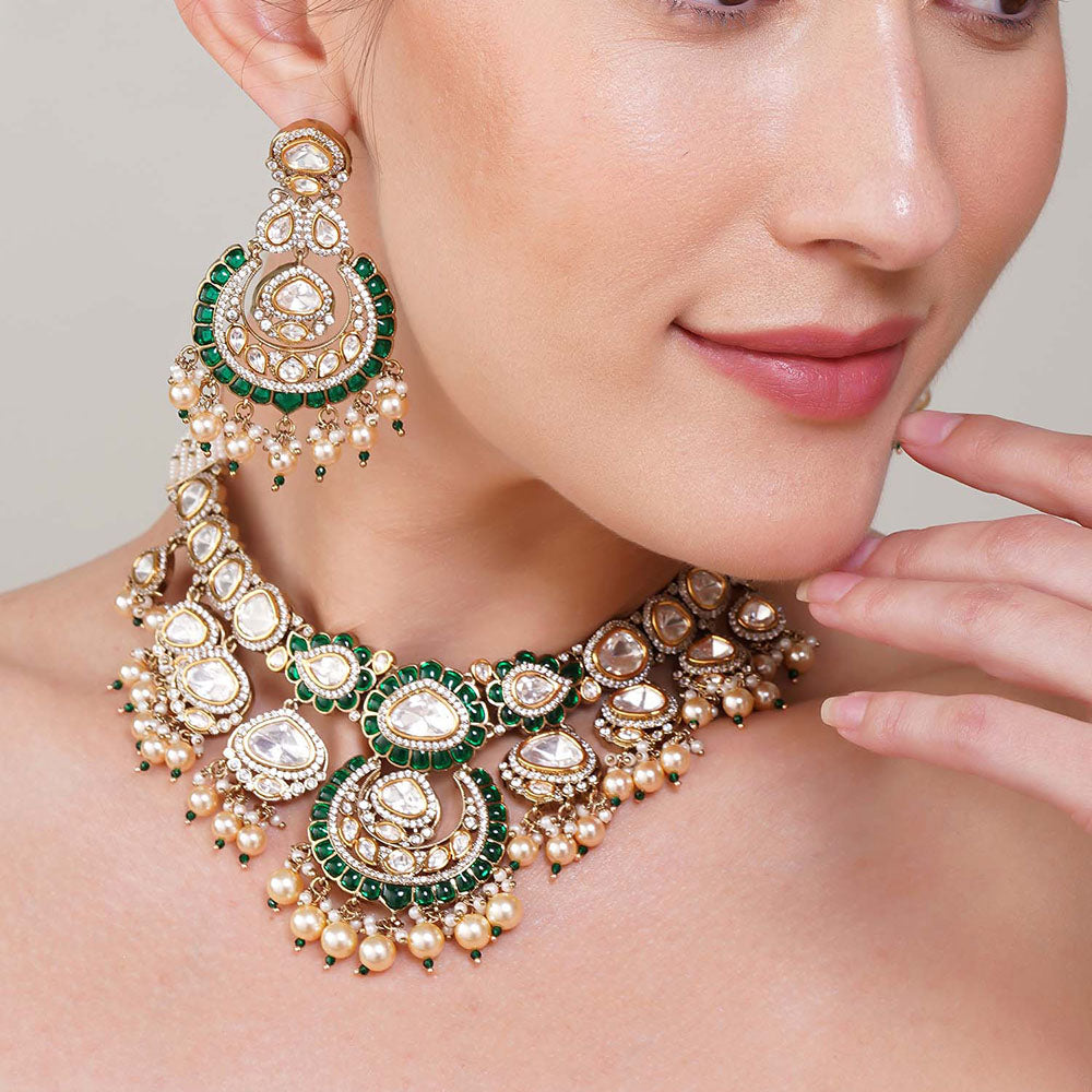 Beryachi Janhavi Emerald Kundan Necklace Set