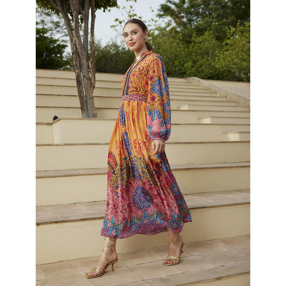 Bhanuni by Jyoti Merigold Mustard Maxi Dress with Belt (Set of 2)
