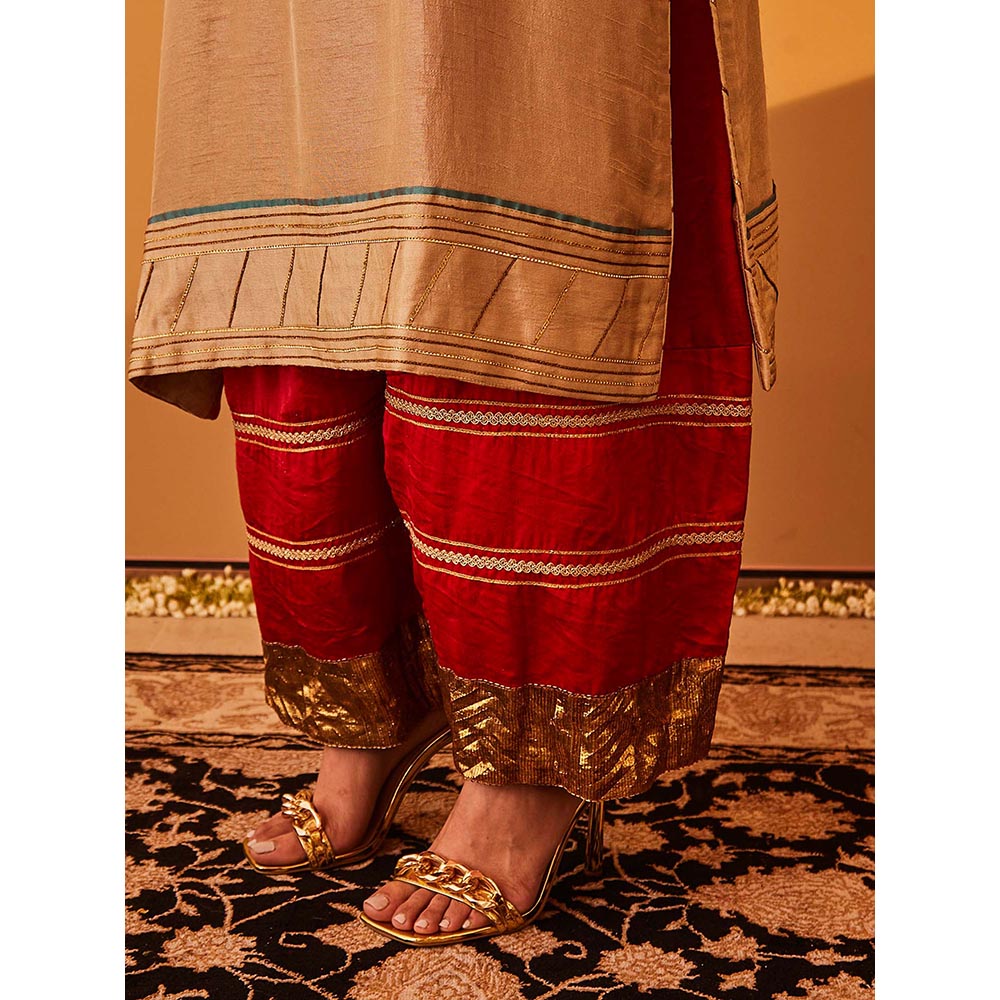 Bo Tree Beige Rayana Kurta with Palazzo and Dupatta (Set of 3)