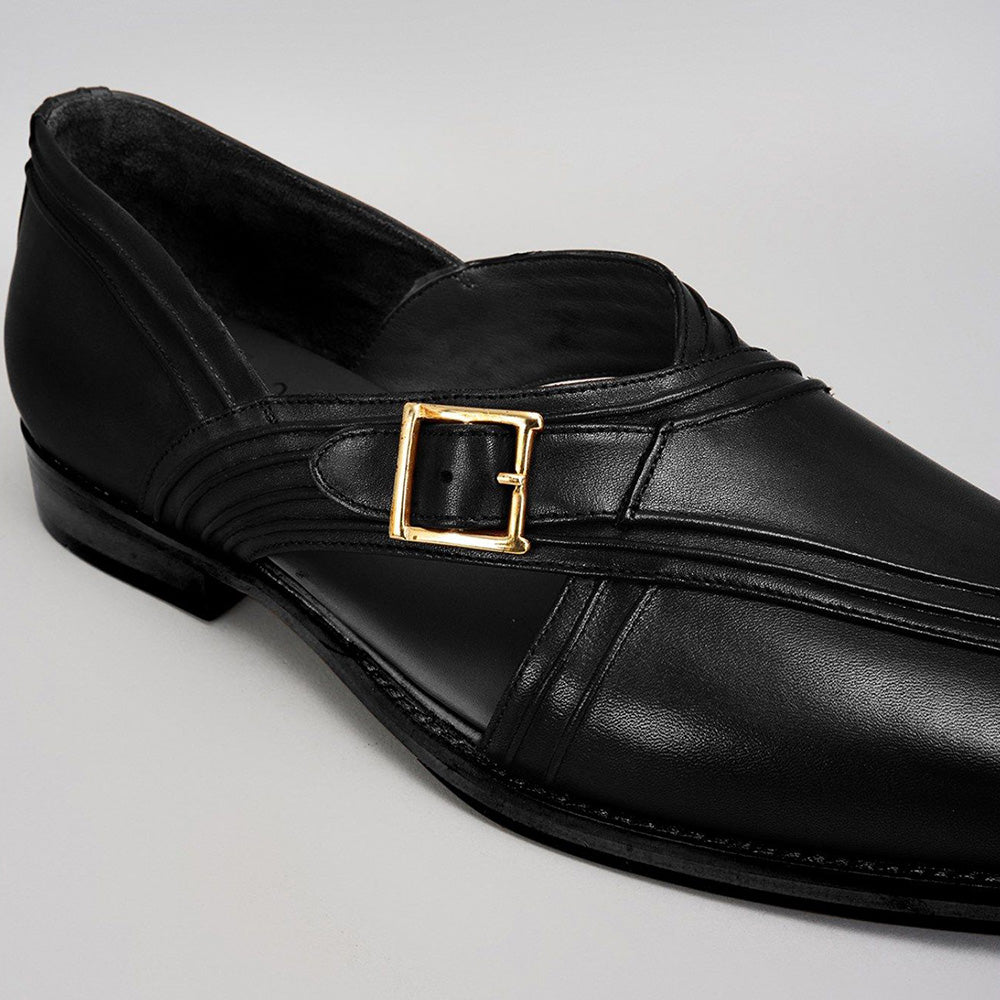 Bubber Couture Danton Black Pintucked Italian Leather Peshawari Sandals