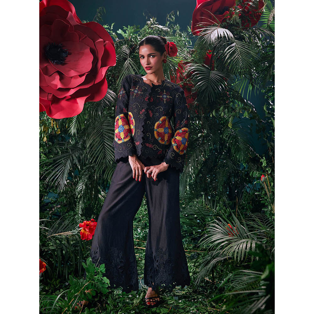 CHANDRIMA Black Chanderi Embroidered Thread Work Pant