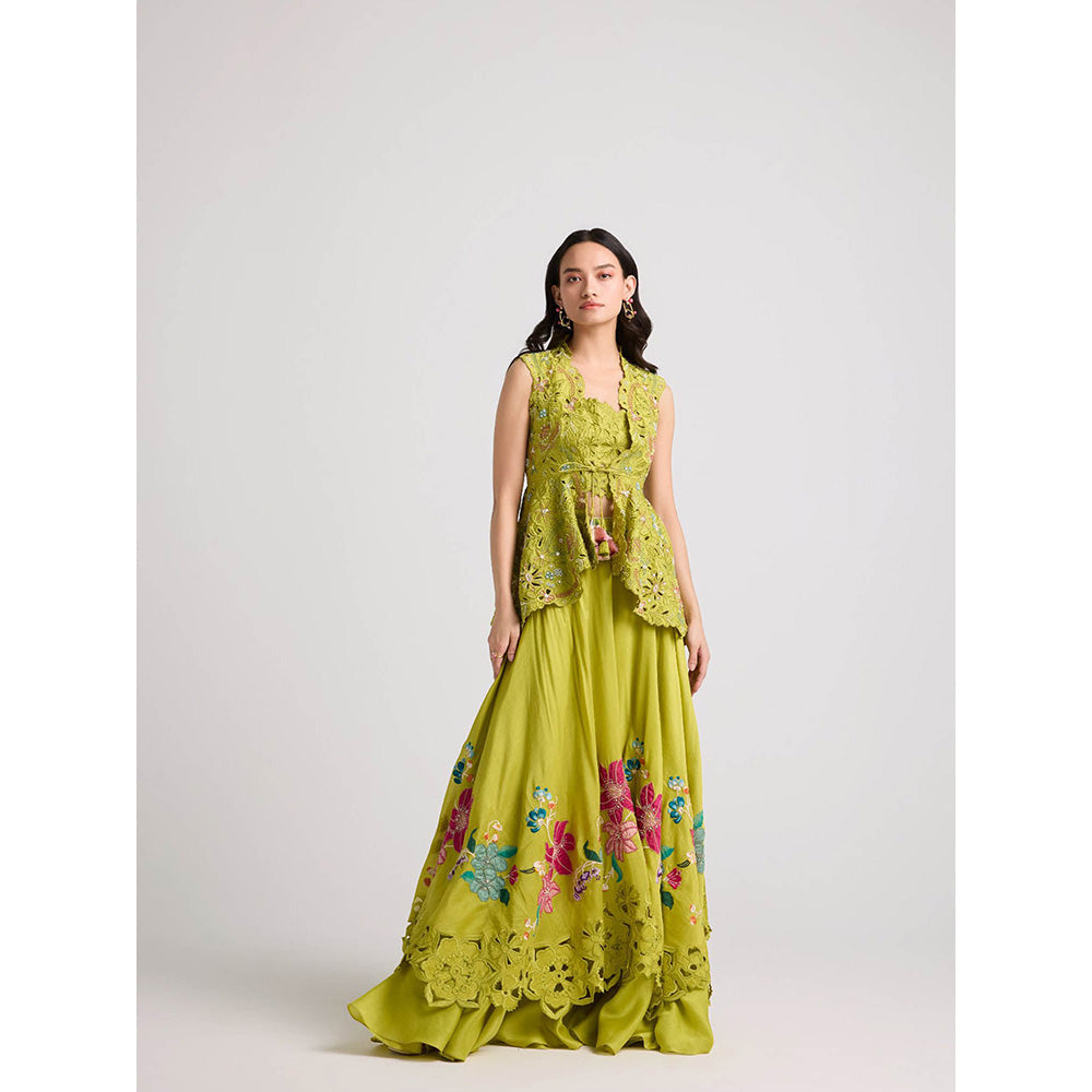 CHANDRIMA Lime Green Cutwork Crop Top