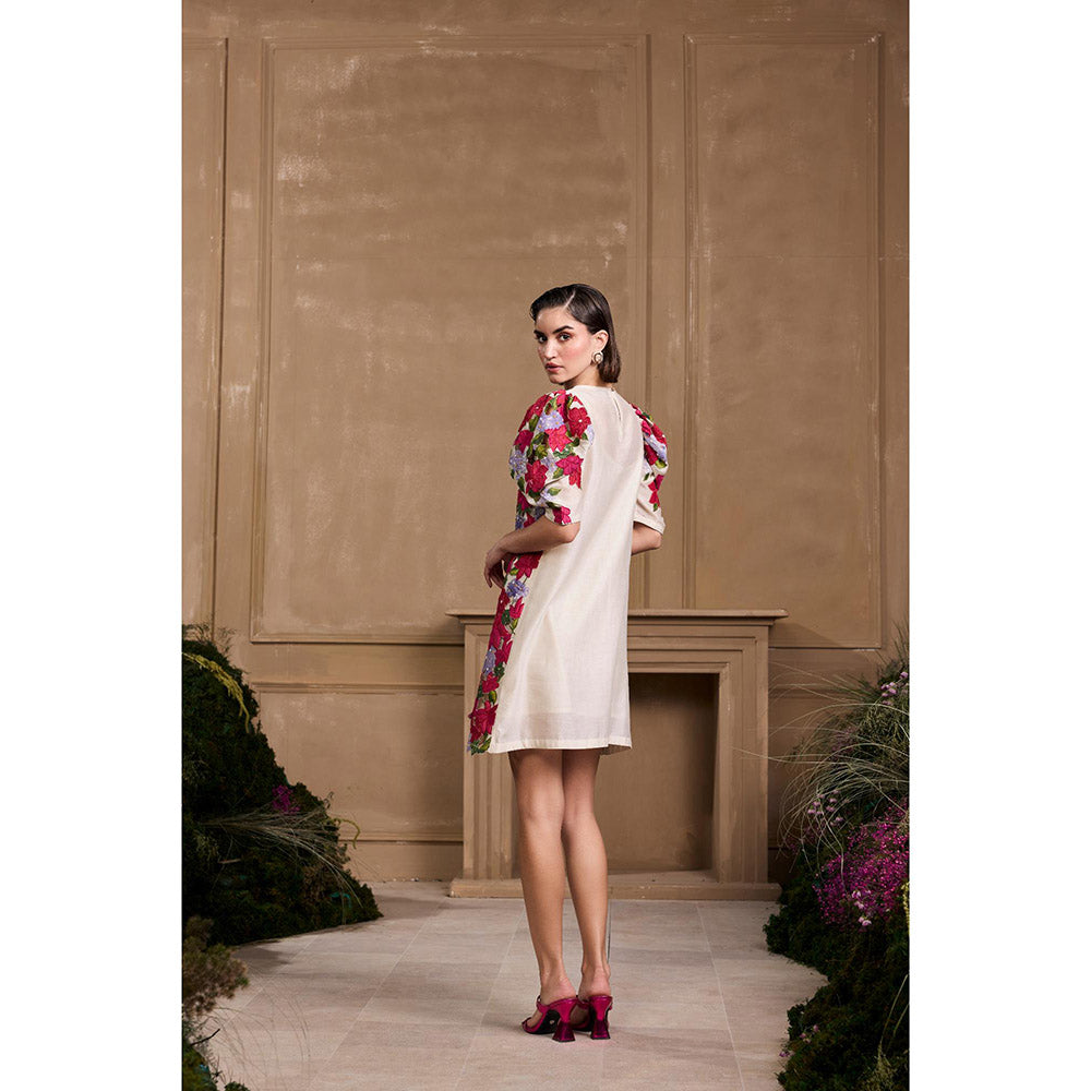 CHANDRIMA Hydrangea Applique Quilted Embroidered Dress