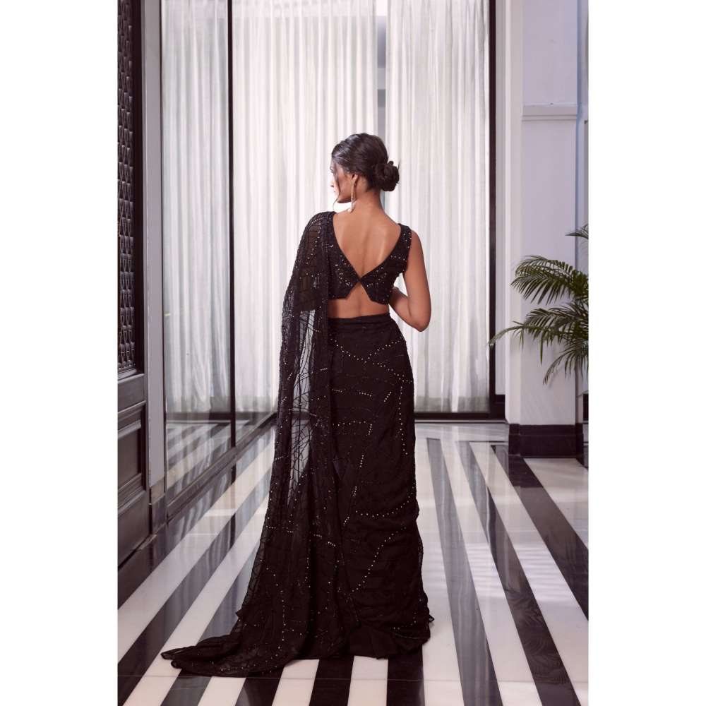 CHARU AND VASUNDHARA Elora Black Embellished Lehenga Saree with Stitched Blouse