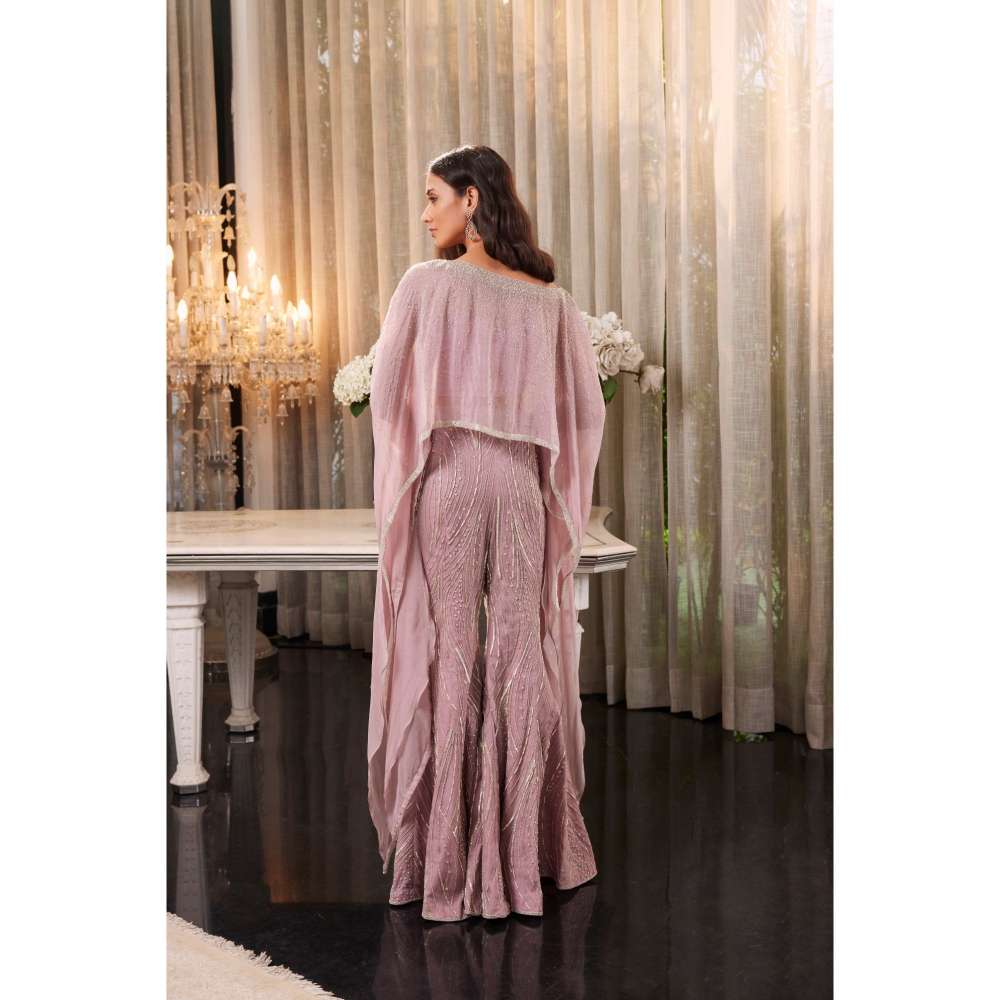 CHARU AND VASUNDHARA Ena Mauve Blouse with Attached Poncho & Pant (Set of 2)