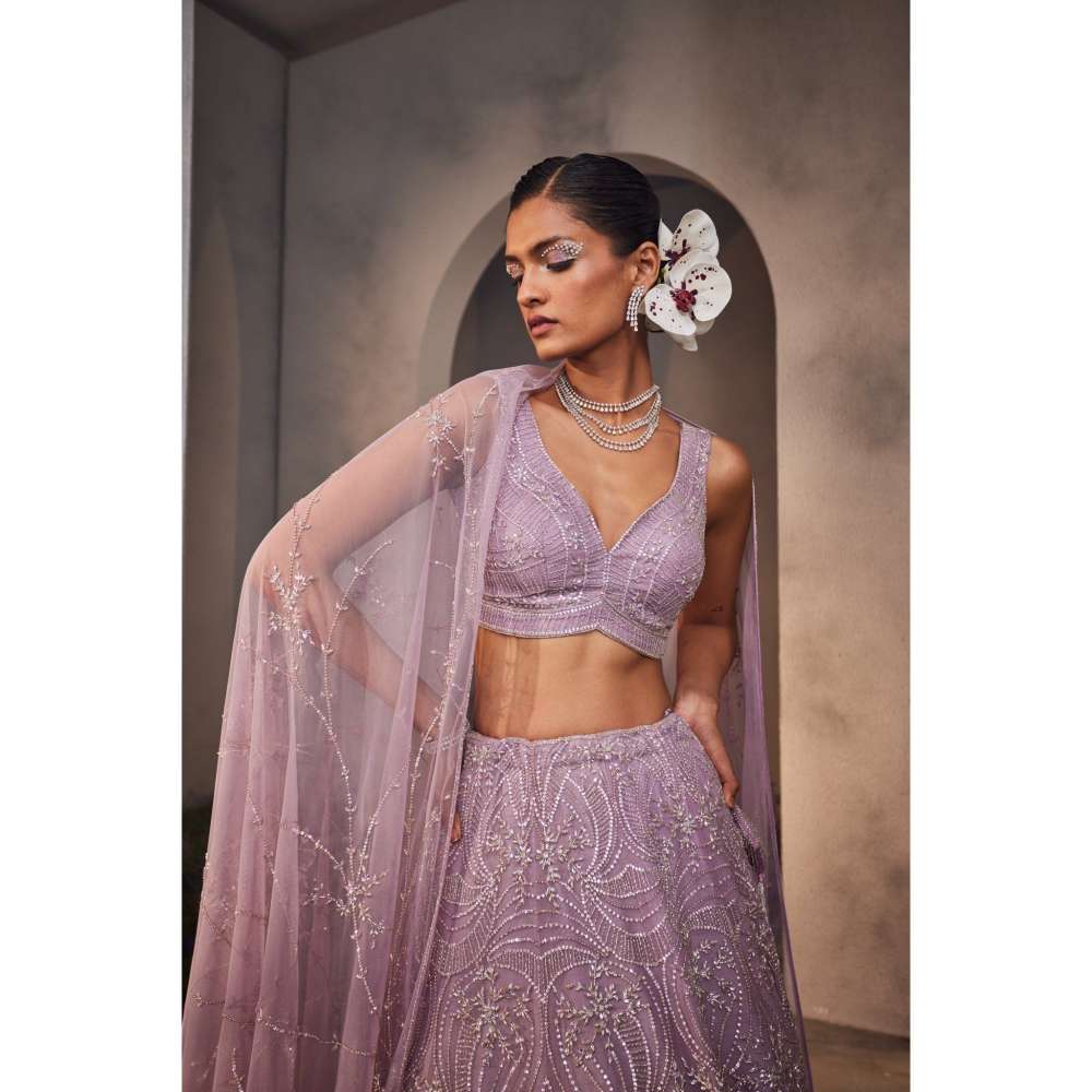 CHARU AND VASUNDHARA Letty Lavender Classic Lehenga with Blouse & Dupatta (Set of 3)