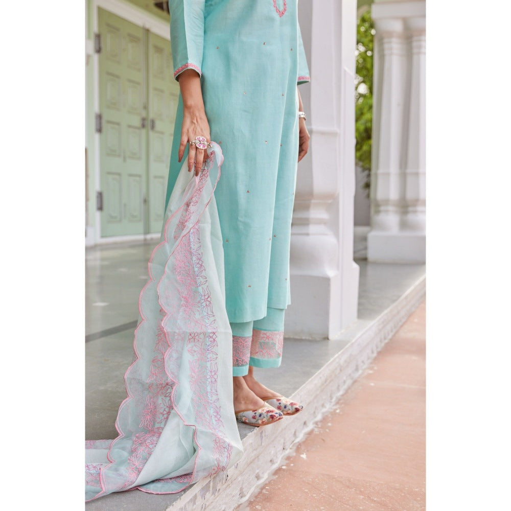 CHARU MAKKAR Blue Kurta with Palazzo & Dupatta (Set of 3)