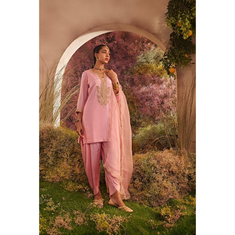 CHARU MAKKAR Light Pink Kurti with Dhoti & Dupatta (Set of 3)
