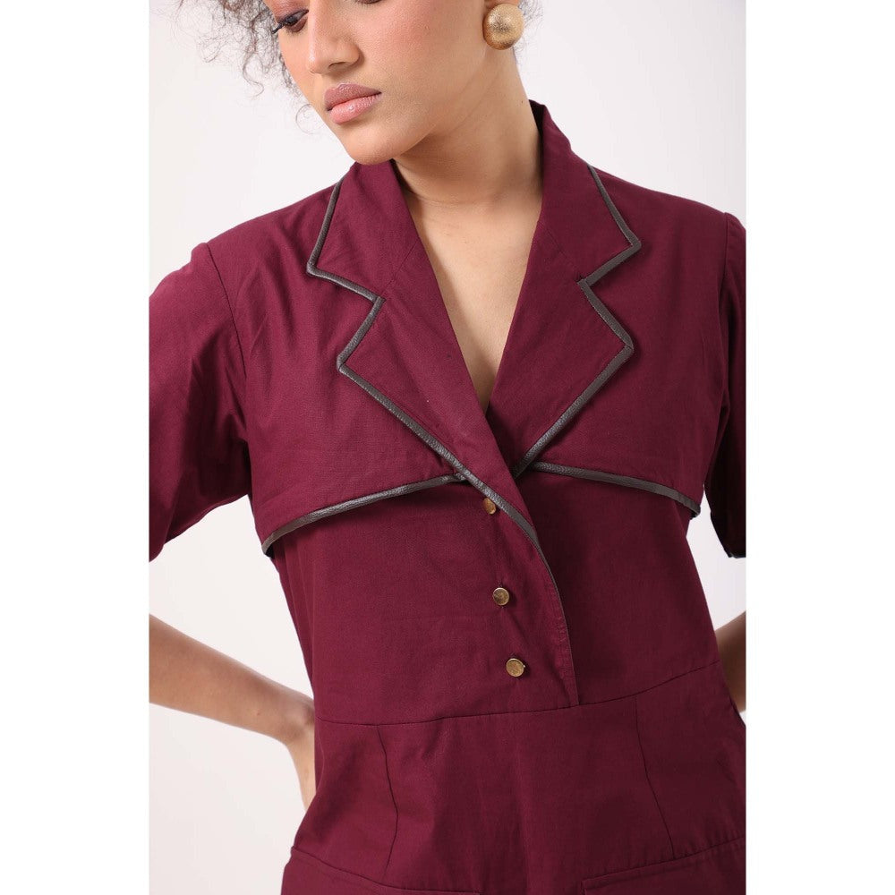 September Spring Wine Pocket Patch Dress - Burgundy