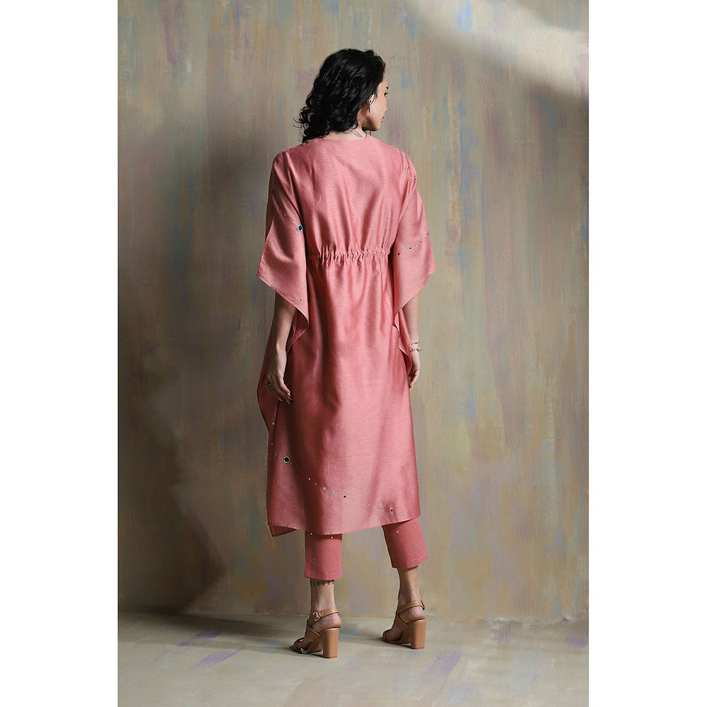Charkhee Pink Chanderi Kaftan with Pants (Set of 2)