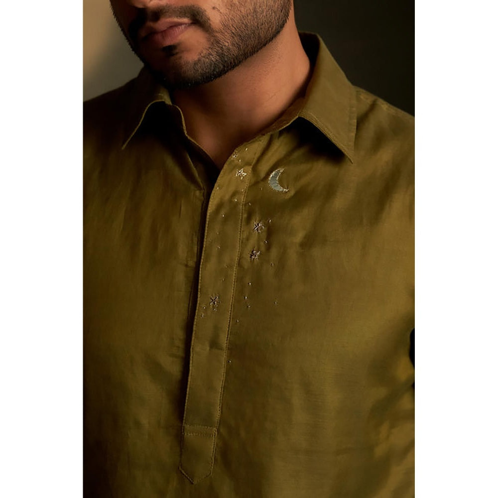 Charkhee Olive Dusk Pathani Kurta with Pant