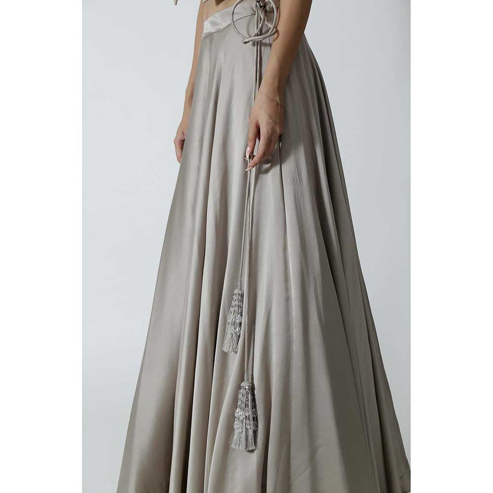CHHAYA MEHROTRA Grey Mirri Lehenga with Crop Top (Set of 2)