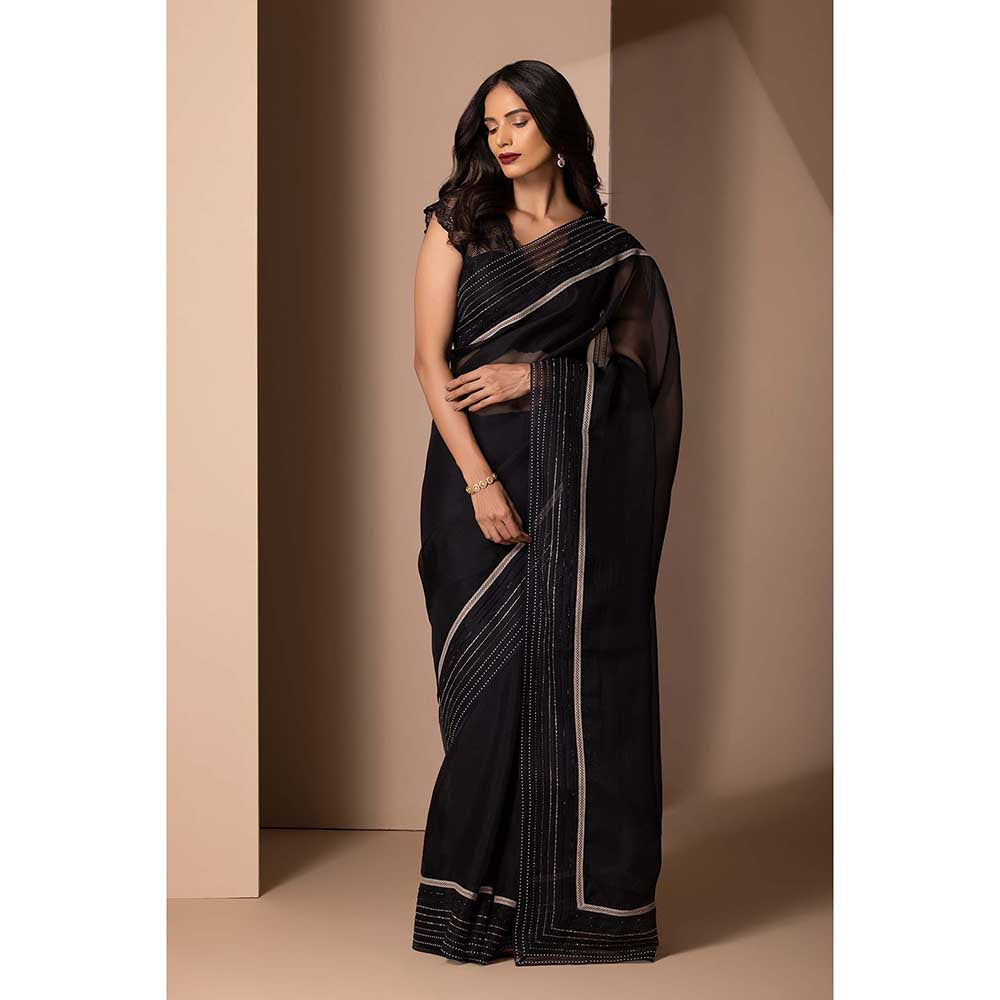 CHHAYA MEHROTRA Black Raina Saree with Stitched Blouse