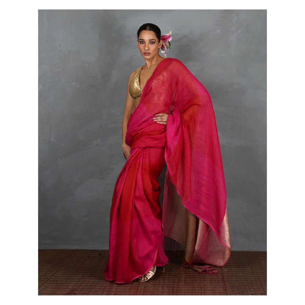 Chidiyaa Inner Glow Handwoven Linen Saree with Unstitched Blouse