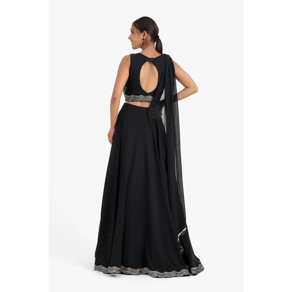 Closet Aura Embroidered Lehenga & Blouse with Dupatta (Set of 3)