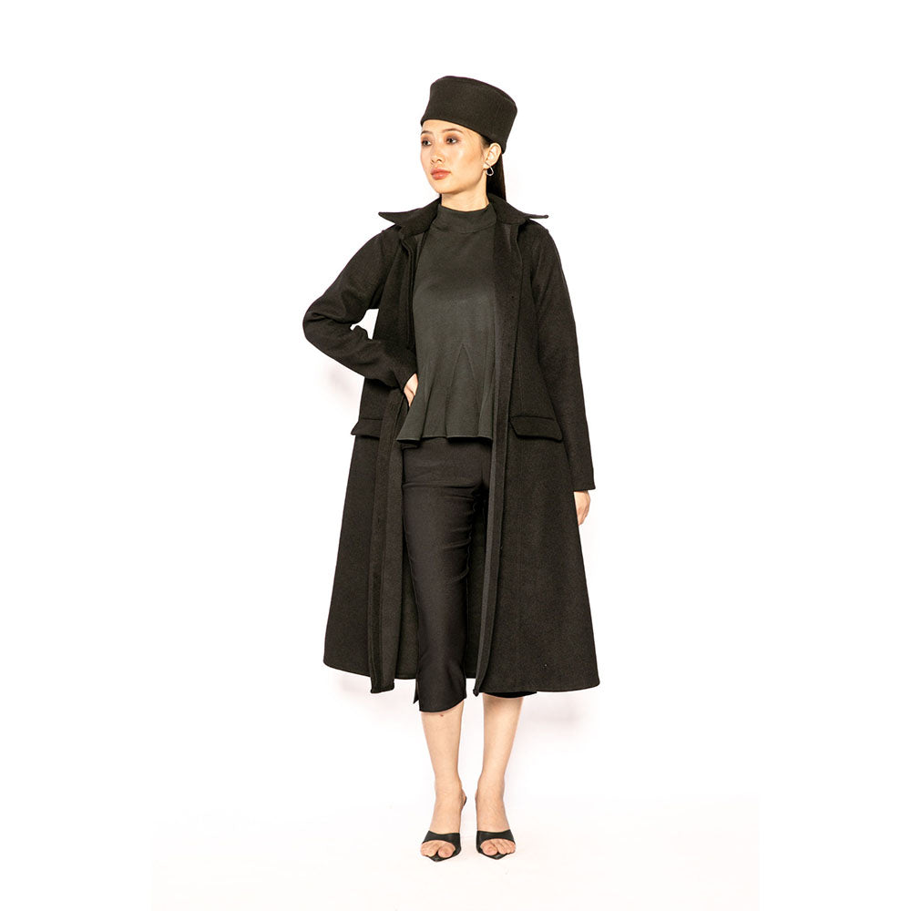 Contemponari Black Solid Full Sleeves Trojan Top