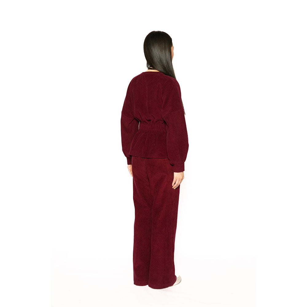 Contemponari Women Corduroy Solid Maroon Winter Jacket