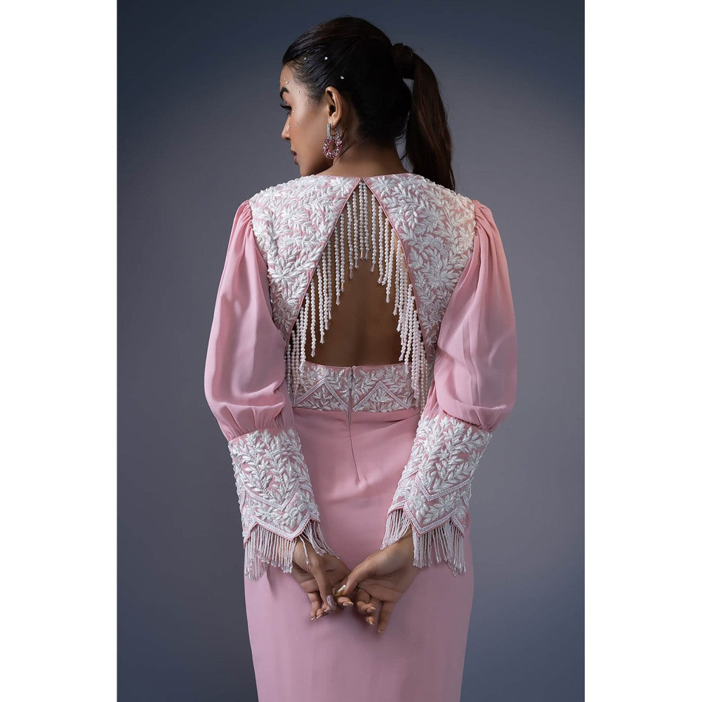 Daatri by meenakshi kakkar Pink Tassel Embroidered Drape Gown
