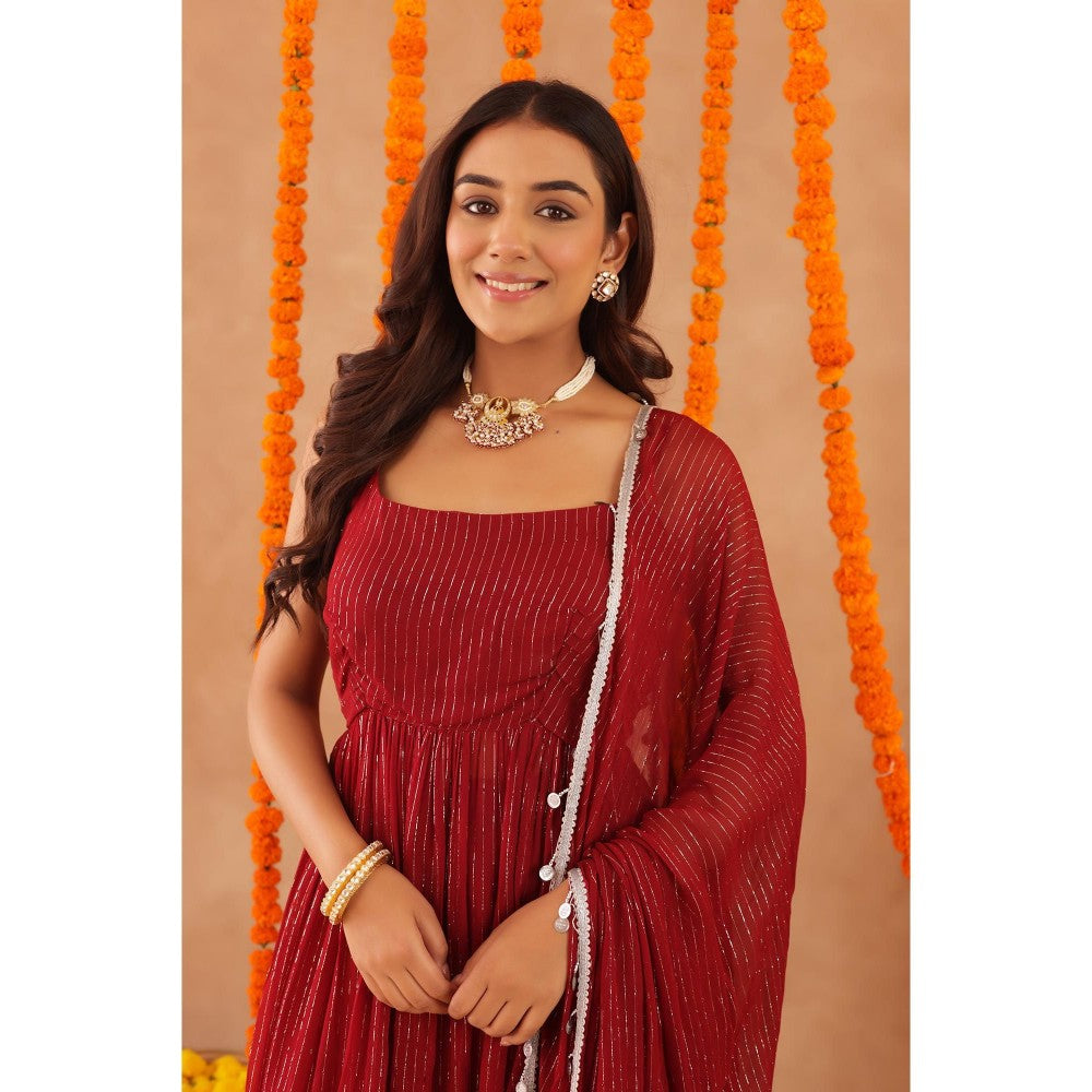 DEASHA INDIA Joshna Red Lurex Kurta with Palazzo & Dupatta