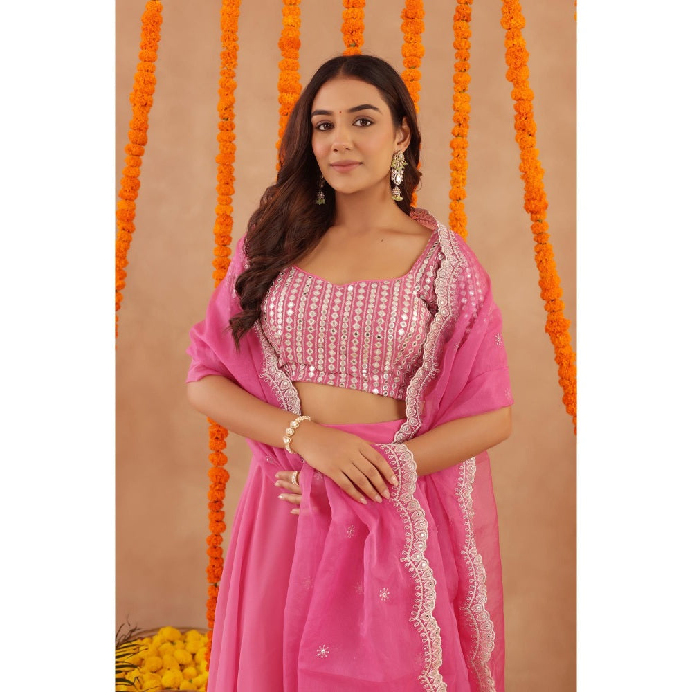 DEASHA INDIA Akira Hot Pink Detailed Lehenga with Blouse and Dupatta