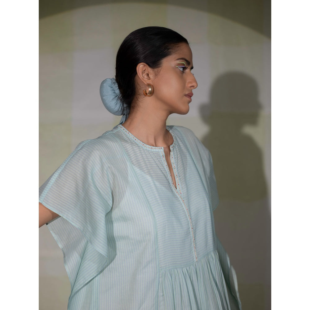 DEEPTHEE Icy Blue Hand Striped Kaftan Dress