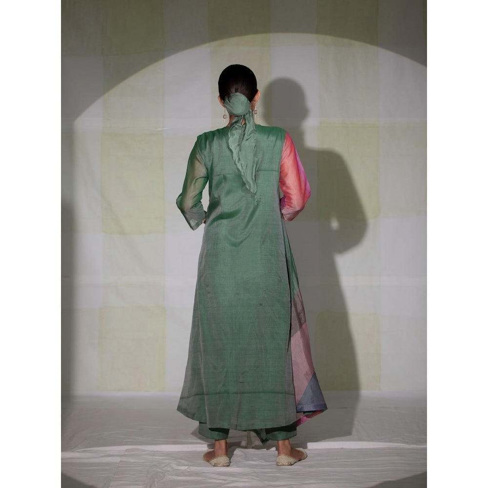 DEEPTHEE Multi Colour Colorblock Phool Guchha Crossover Kurta with Pant & Dupatta (Set of 3)