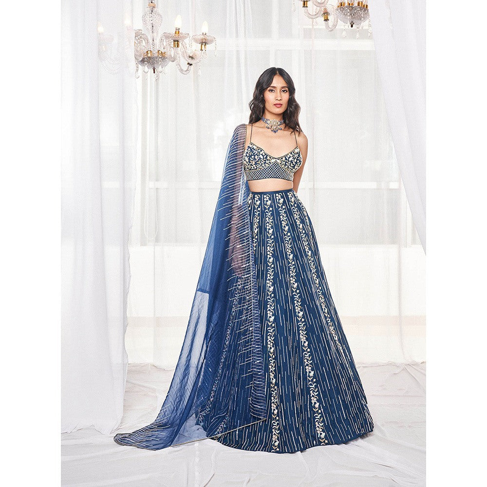 DISHA MUCHHALA Teal Blue Bridal Lehenga with Blouse and Dupatta (Set of 3)