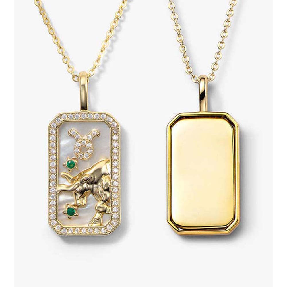 Dusala India White Taurus Zodiac Pendant 18K Gold-Plated Necklace