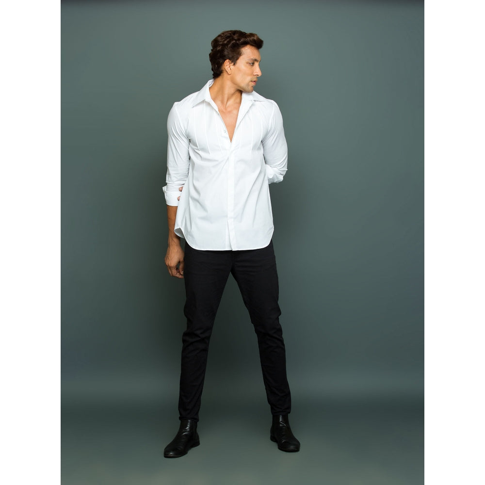 Echke White Classic Shirt with Front Self Pintucks