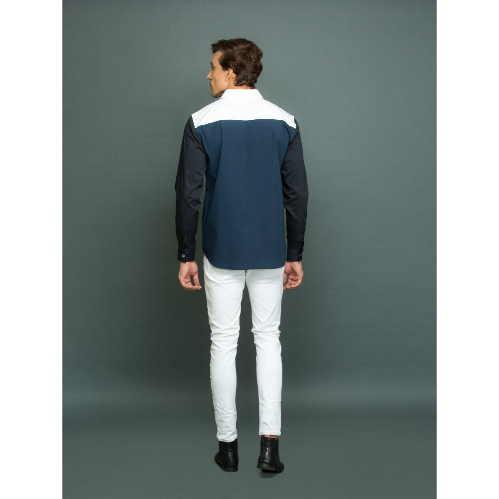 Echke White Blue Black Patchwork Shirt