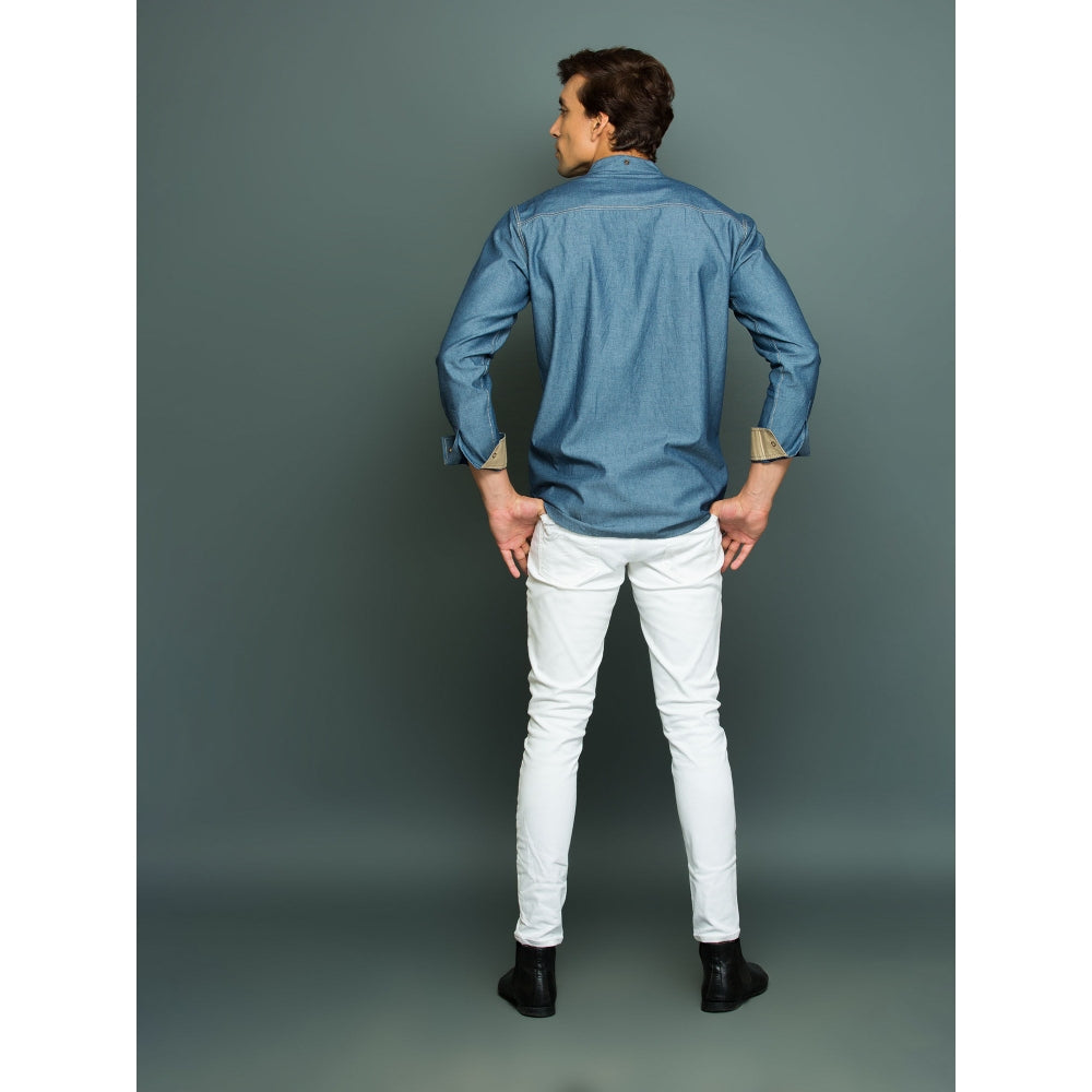 Echke Light Denim Shirt with Khakhi Facing Twin Collar