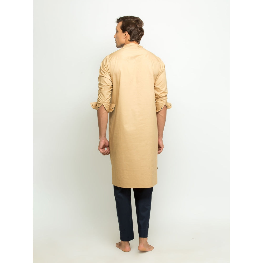 Echke Khakhi Kurta with High Neck Cross Collar Co-Ord (Set of 2)