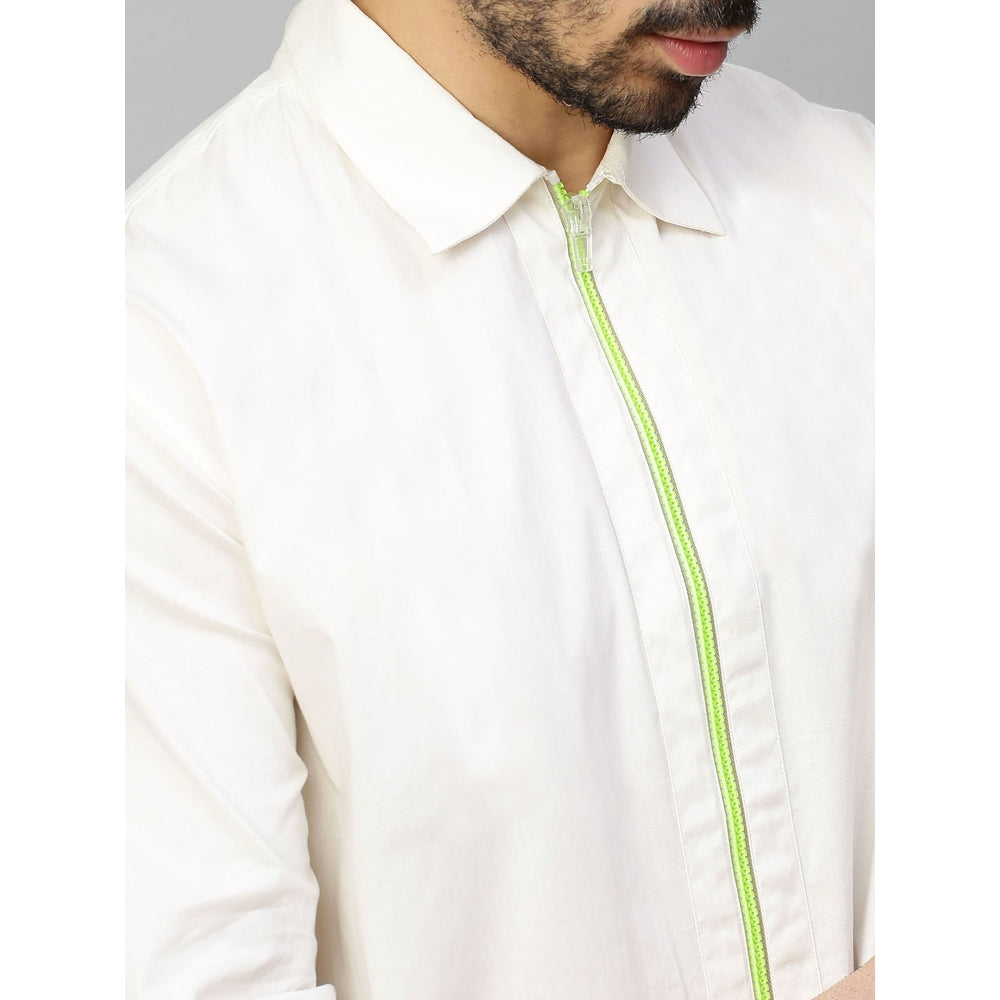 Echke White Shirt with Neon Zip Detail and Cross Embellishment on The Back