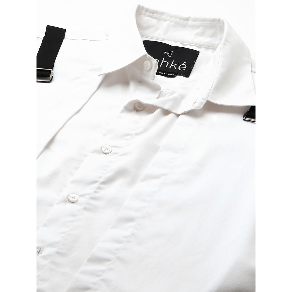 Echke White Double Layered Shirt with Black Straps Buckle Feature
