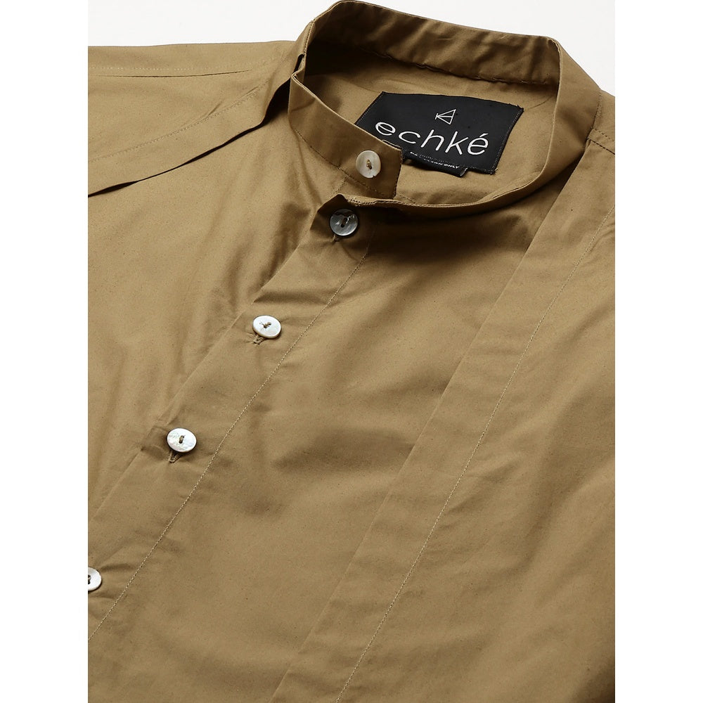 Echke Khaki Shirt with Extra Panel on One Side