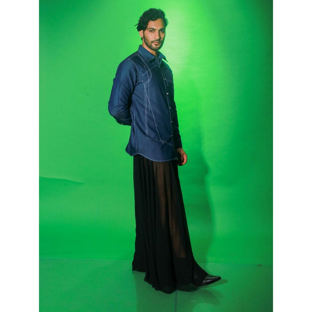 Echke Navy Blue Denim Solid Shirt