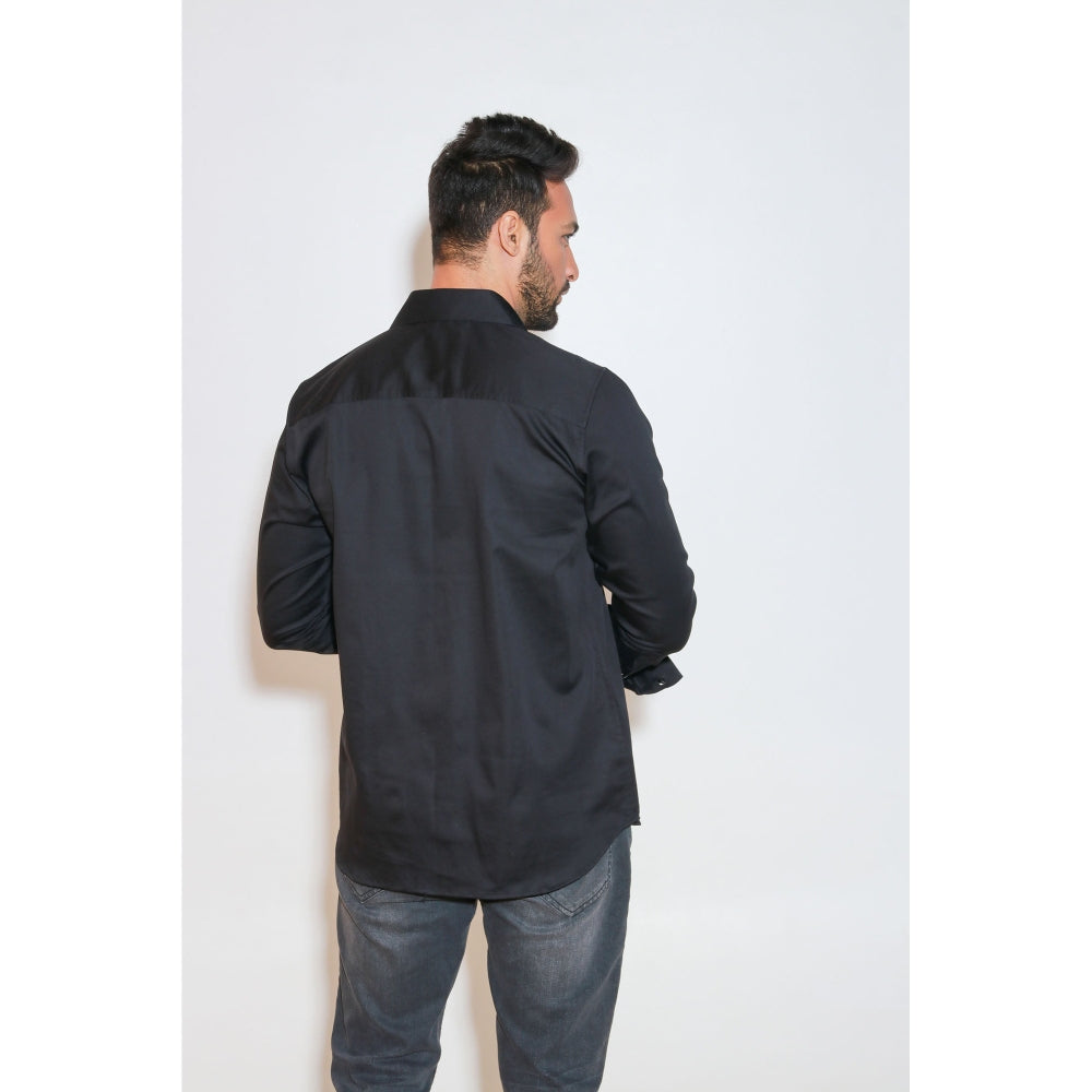 Echke Charcoal Shirt with Press Buttons and Self Piping