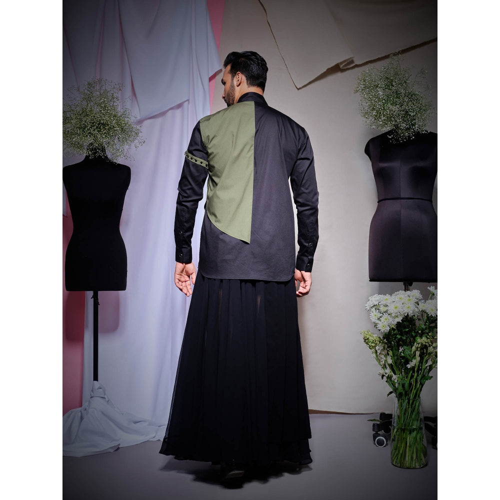 Echke Black Shirt With Olive Green Flap