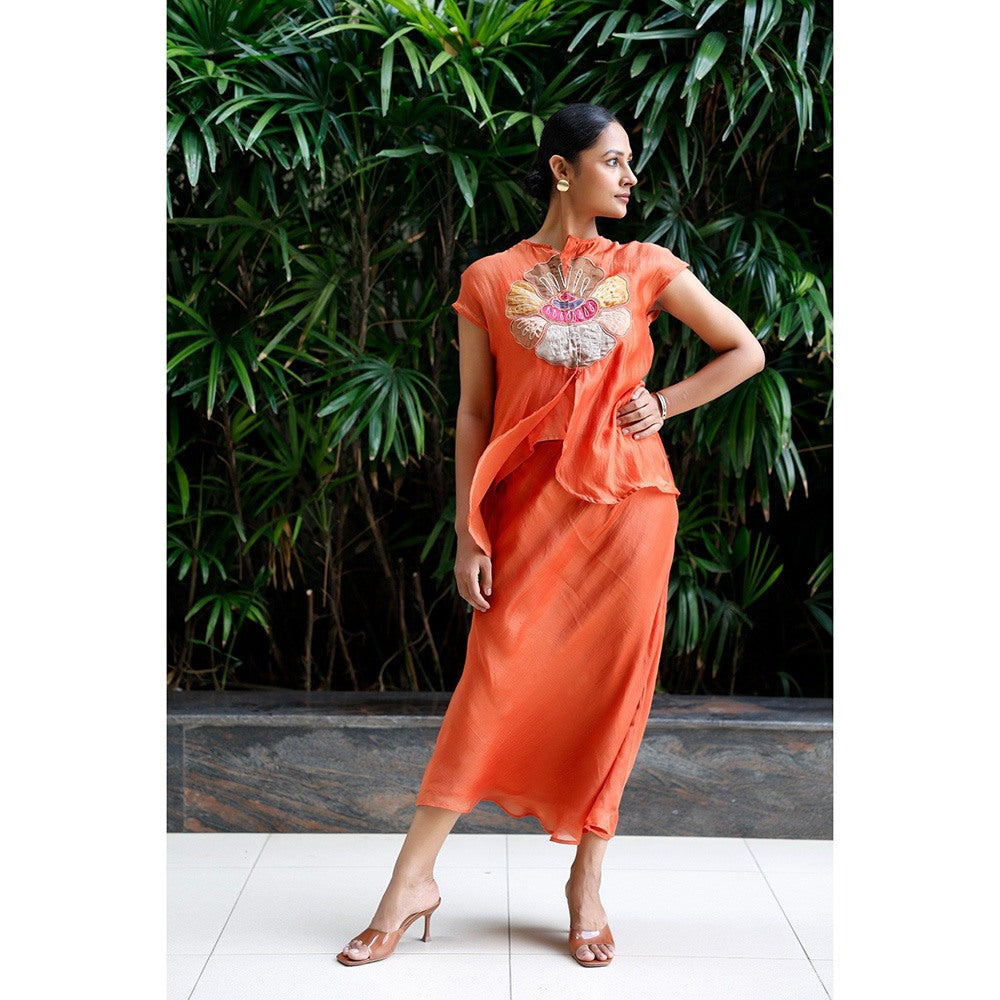 EEDA Orange Patch Top with Skirt (Set of 2)