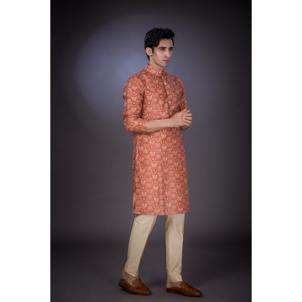 Eleven Brothers Rust Rainbow Tussar Silk Kurta Set (Set of 2)