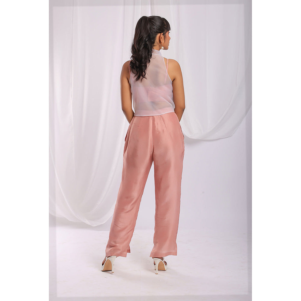 Ellemora Nude Pink Charm Embroidered Top with Inner and Pant (Set of 3)