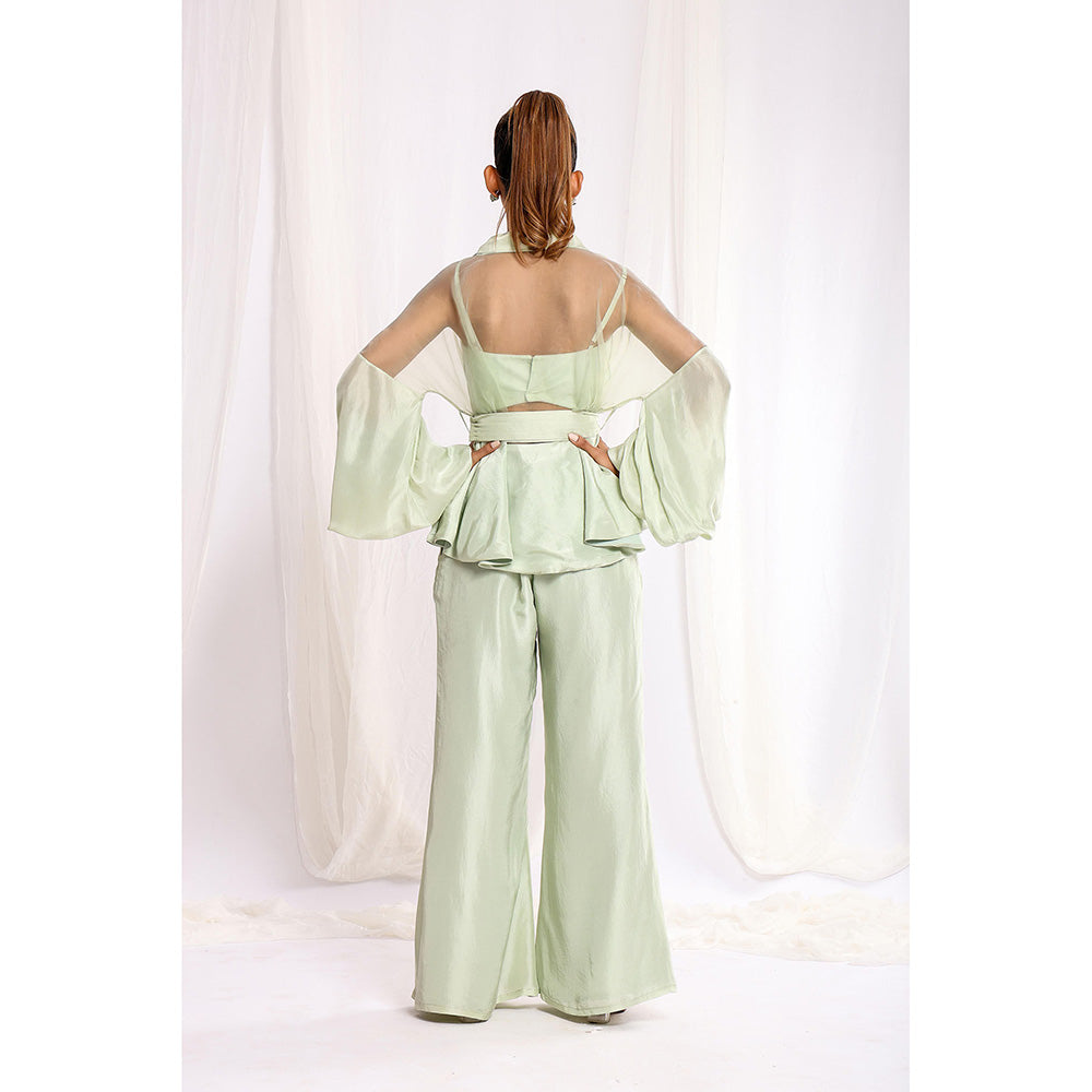 Ellemora Green Leafy Grace Trio Bustier with Top and Pant (Set of 3)