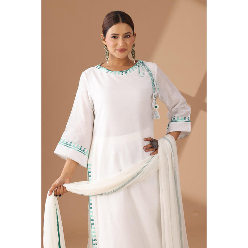Finethreads by Hina & Nikhat Suruchi Grace Embroidered Silk Kurta Pant with Dupatta (Set of 2)